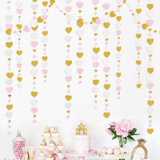 Pink, Gold and White Love Heart Garland (52Ft)