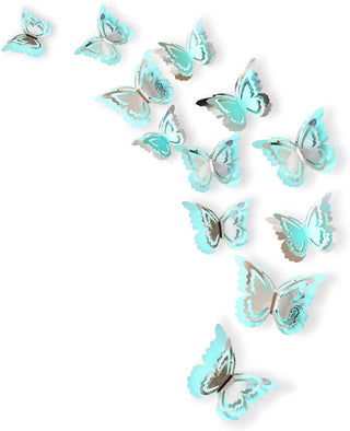 Silver & Teal Blue Butterfly 3D Wall Stickers (27Pcs) 1