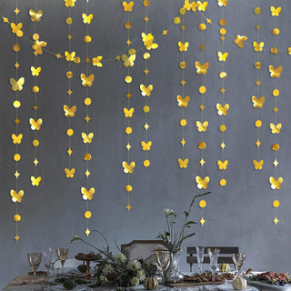 Gold Butterflies Metallic Paper Garland with Polka Dots & Stars (40Ft) 1