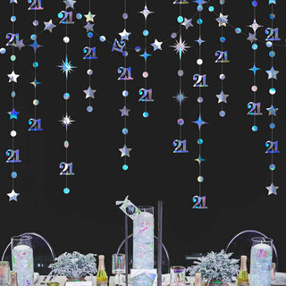Number 21 Iridescent Circle Dot Garland with Twinkle Stars (46Ft) 1