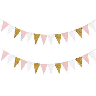 Pennant Bunting Flags in White, Gold and Pink 30ft 1