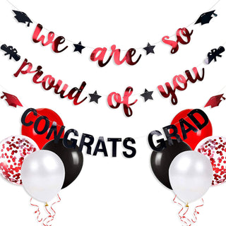 Graduation Party Balloons and Banners Set in Red and Black (11 pcs) 1