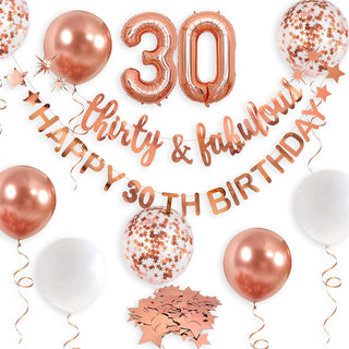 Rose Gold Thirty & Fabulous Happy 30th Birthday Banner Garland Foil Balloon 1