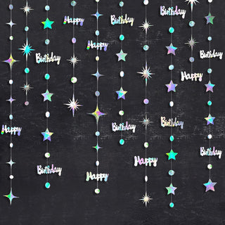 Happy Birthday Iridescent Circle Dot Garland with Twinkle Stars (46Ft) 1