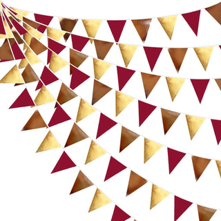 Fall Party Metallic Fabric Triangle Flag Banner in Maroon, Gold & Brown (32Ft) 1