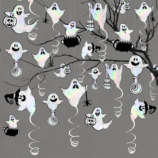 Halloween Party Iridescent White Swirling Ghost Garland (18pcs) 1