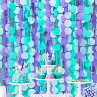 Mermaid Party Polka Dot Paper Garland in Aqua, Purple & Teal (205Ft) 1