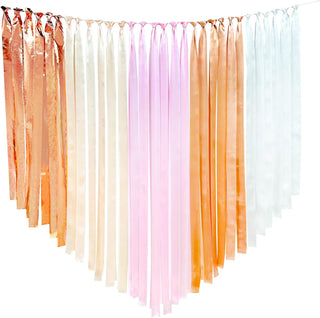 Rose Gold Dusty Pink Streamers Backdrop with Satin Ribbons 197Ft×1.97" 1