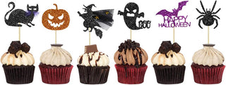 Halloween Party Cupcake Toppers with Spider, Bat, Witches & Ghost (36pcs) 1