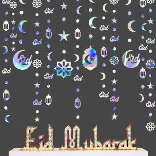 Iridescent Ramadan Mubarak Garland with Star, Moon, Crescent & Lantern 1