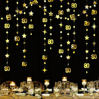80th Birthday Decorations Circle Dot Gold Twinkle Star Garland (46Ft) 1