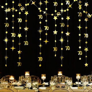 Gold 70th Birthday Decor Circle Dot Garland with Twinkle Stars (46Ft)  1