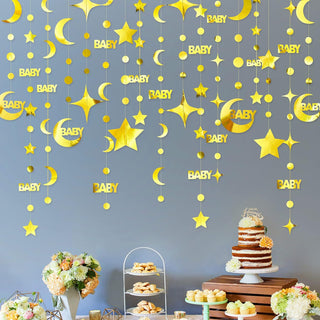 Baby Shower Gold 'Baby' Garland with Stars, Moon & Circle Dots (75ft) 1