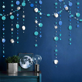 Blue and Silver Stars and Moons Garland (39Ft)
