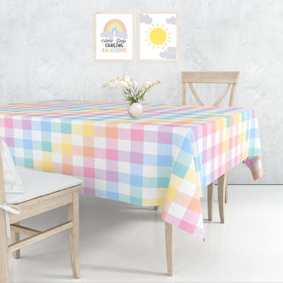 Pastel Rainbow Checkered Fabric Tablecloth (54"x108") 1