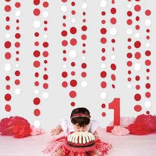 Girl's Birthday Party Polka Dot Garland in Gradient Red & White (46Ft) 1