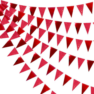 Valentine Decorations Glitter Metallic Red Paper Triangle Flag Banner (30Ft)  1