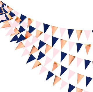Pennant Bunting Flags in Blue, Pink and Gold 10ft 1