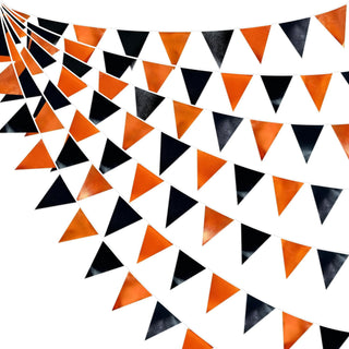 Triangle Metallic Fabric Flags Pennant Banner in Black & Orange(32Ft) 1