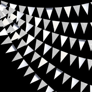 Glitter Paper Triangle Flag Hanging Banner in Silver (30Ft) 1