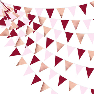 Fabric Flag Pennant Backdrop Banner in  Rose Gold, Maroon & Pink (32Ft) 1