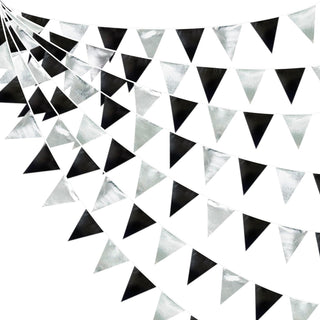 Triangle Pennant Flag Fabric Banner in Black & Silver(32Ft)  1