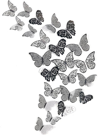 Black & Grey Removable Butterfly Stickers 3D Wall Decals (36Pcs) 1