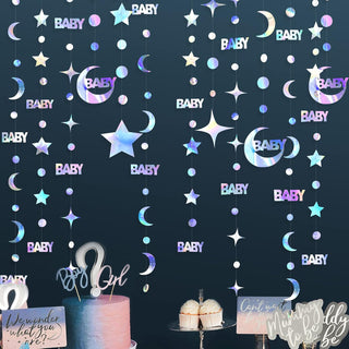 Iridescent Garland with 'Baby', Star, Moon & Circle Dot (75FT) 1