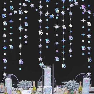 16th Anniversary Iridescent Circle Garland with Twinkle Stars (46Ft) 1