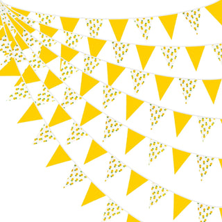 Yellow White Pineapple Fabric Triangle Flag Banners (32Ft) 1