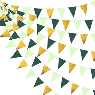 Pennant Bunting Flags in Green and Gold 32ft 1