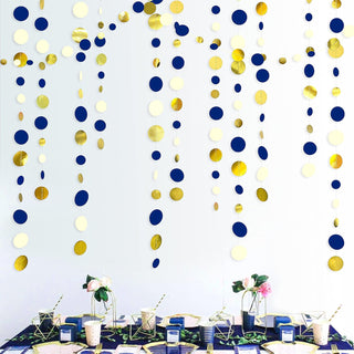 Grad Celebration Circle Dots Garland in Navy Blue, Gold & White (46Ft) 1