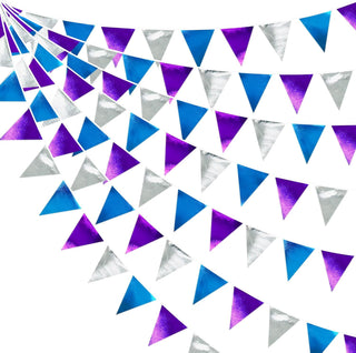 Frozen Party Metallic Fabric Triangle Flag Banner in  Purple, Blue & Silver (32Ft) 1