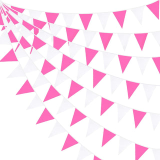 Bridal Shower Fabric Flag Banner in Rose Pink & White (32Ft) 1
