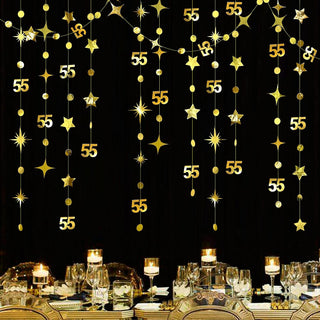55th Birthday Decor Circle Dot Garland with Gold Twinkle Stars (46Ft) 1