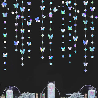 Iridescent Butterfly Paper Garland with Circle Dot & Star (51FT)  1
