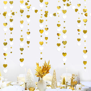 52Ft White and Gold Heart Garland Hanging Love Heart Streamer 1
