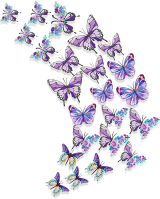 3D Floral Purple Butterfly Decorations Removable Wall Stickers (35Pcs) 1