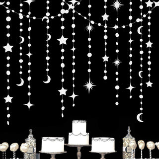 Star, Moon and Circle Garlands Set in White (46ft) 1