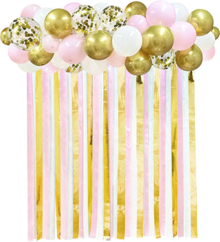 Gold and Pink Balloons and Ribbon Streamers Backdrop (43 Pcs) Main