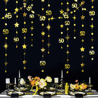 50th Birthday Garland in Gold with Number 50, Dots and Stars1