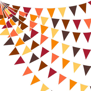 Fall Party Fabric Flag Pennant Garland in Brown, Orange and Yellow (32Ft) 1