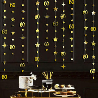 Gold 60th Birthday Decorations Number 60 Circle Dot Twinkle Star Garland 1