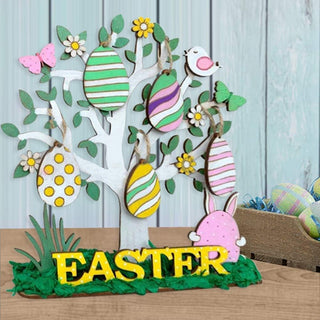DIY Wood Easter Tree Centerpiece with Bunny Rabbit & Eggs