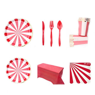 Red and White Striped Tableware Set (86pcs) 1