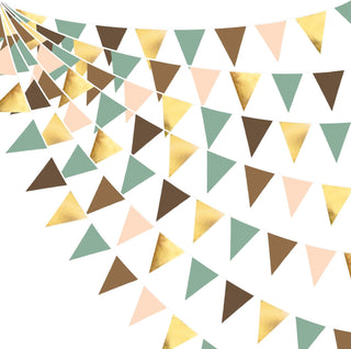 Wedding Flags Fabric Banner in Sage Green, Brown, Pink & Gold (32Ft) 1