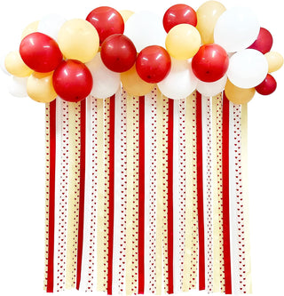 Romantic Balloons and Ribbon Streamers Backdrop with Hearts in Red and Beige (46pcs) 1
