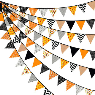 Halloween Orange Grey Flag Banner with Stripes & Polka Dots (23Ft)1