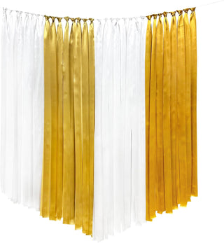 Gold White Party Hanging Satin Ribbon Streamer Backdrop (197Ft ) 1