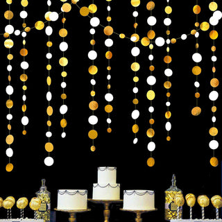 New Year Hanging Paper Garland with Circle Dots in White & Gold (46Ft) 1